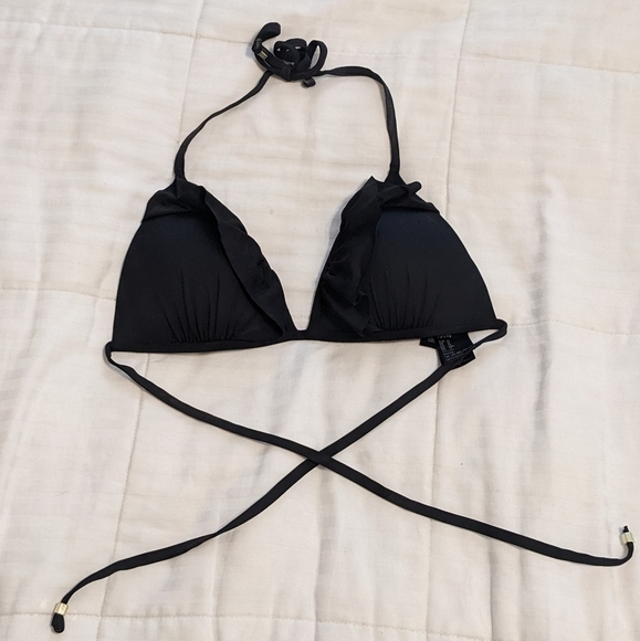 H&m padded ruffles black bathing suit top size 12 - Picture 1 of 5